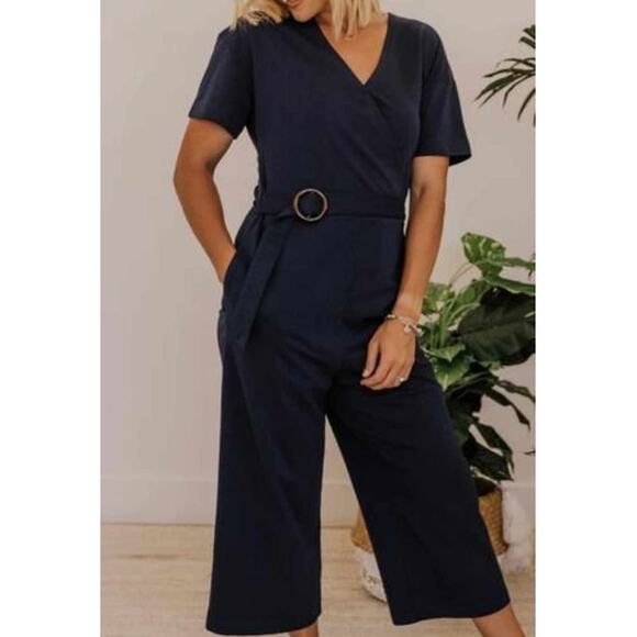Roolee The Neptune Happy Wrap Wide Leg Jumpsuit in Navy Blue - Picture 9 of 11